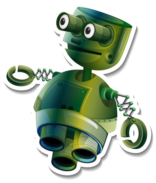 Шаблон стикера с изолированным персонажем мультфильма игрушечный робот