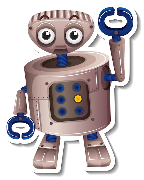 Vettore gratuito un modello di adesivo con il personaggio dei cartoni animati del giocattolo del robot isolato