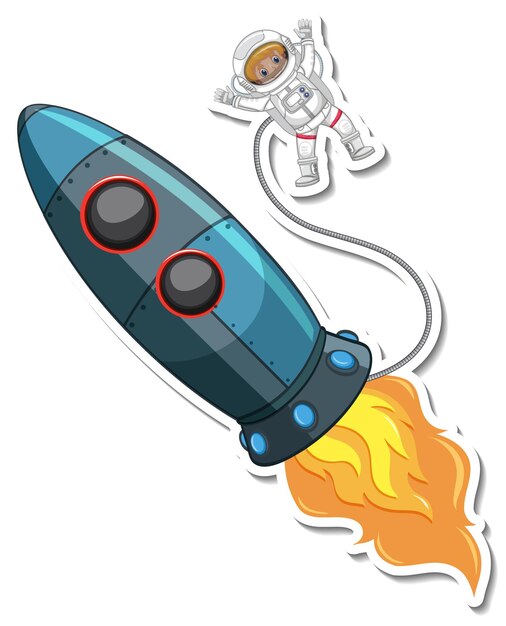 Шаблон стикера с изолированным мультфильмом Rocket Space