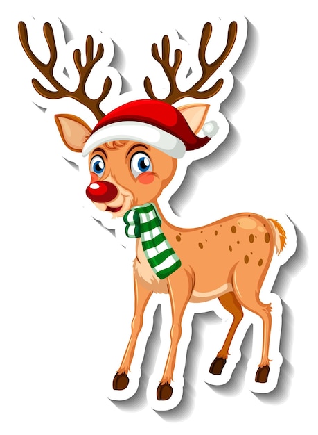 Free vector a sticker template with rudolph reindeer cartoon character