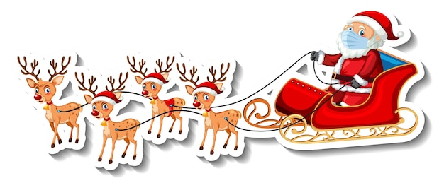 Шаблон стикера с Дедом Морозом на санях и оленями