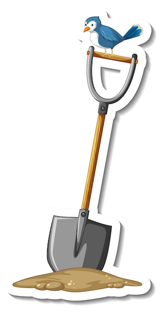 Sticker template with a shovel gardening tool isolated