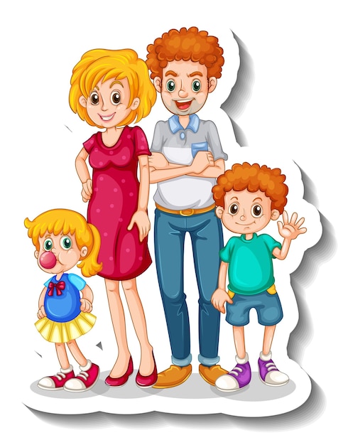 A sticker template with small family members cartoon character