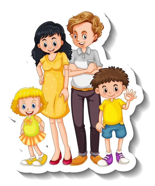 A sticker template with small family members cartoon character