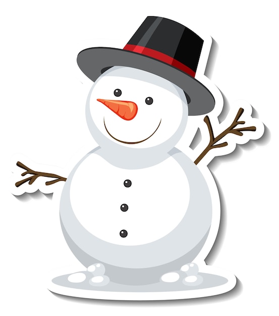 Free vector sticker template with snowman cartoon character isolated