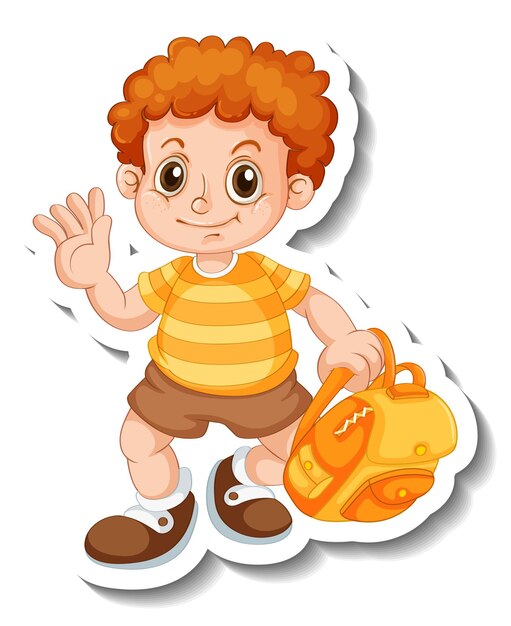 Sticker template with a student boy cartoon character isolated