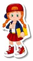 Vettore gratuito modello di adesivo con un personaggio dei cartoni animati della ragazza dello studente isolato