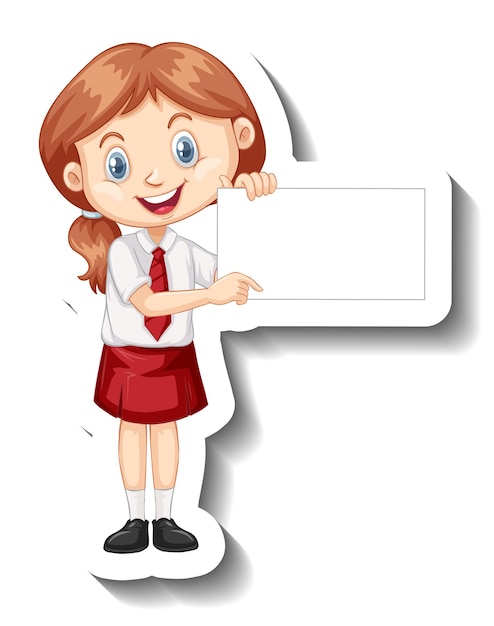 Free vector a sticker template with a student girl holding empty board