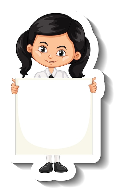 A sticker template with a student girl holding empty board