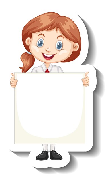 A sticker template with a student girl holding empty board