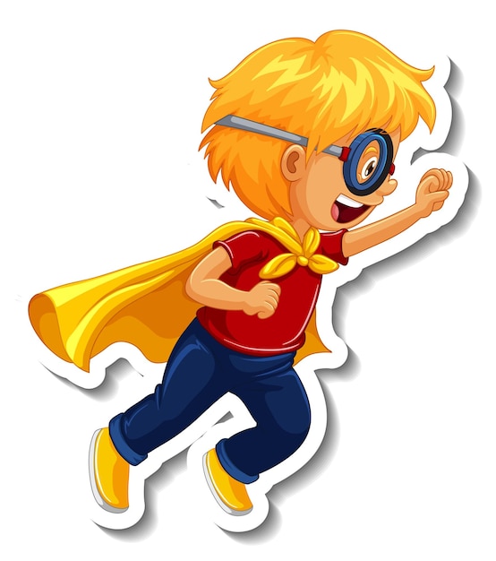 Free vector sticker template with a super hero boy cartoon character isolated