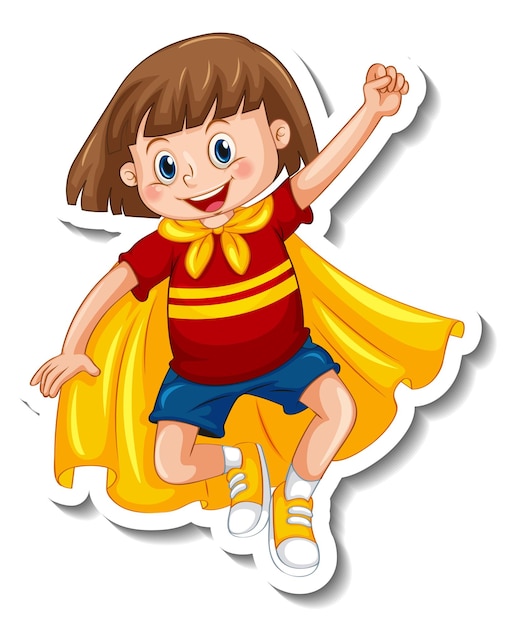 Sticker template with a super hero girl cartoon character isolated