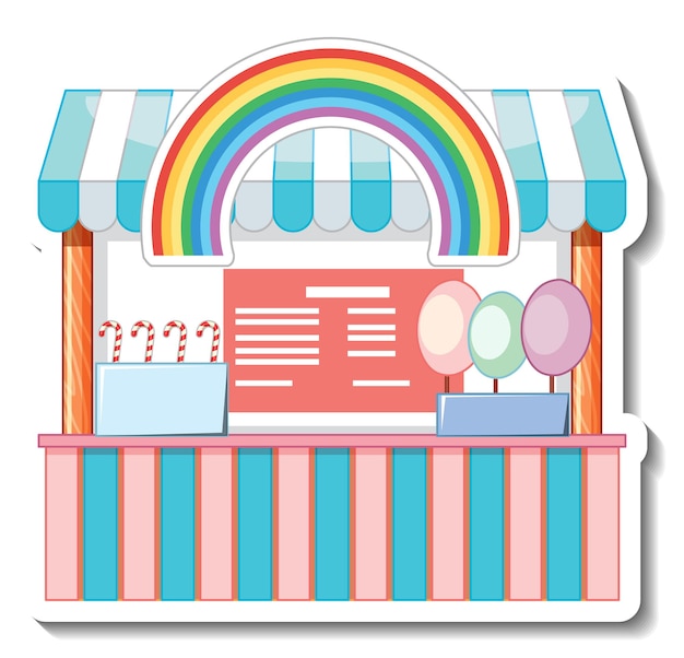 Free vector sticker template with sweet candy store front isolated