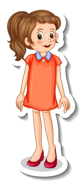 Шаблон стикера с изолированным персонажем мультфильма девочка-подросток