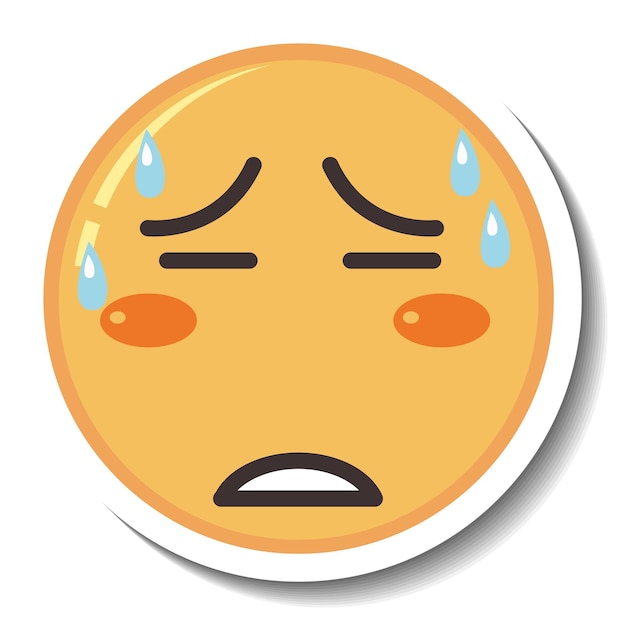 A sticker template with tired face emoji isolated