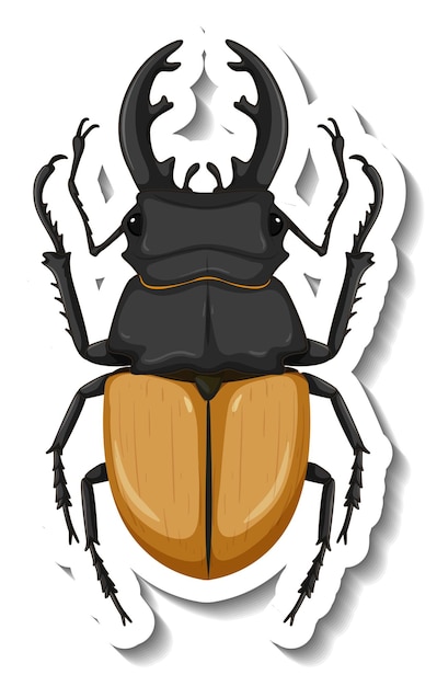 Free vector a sticker template with top view of a stag beetle isolated