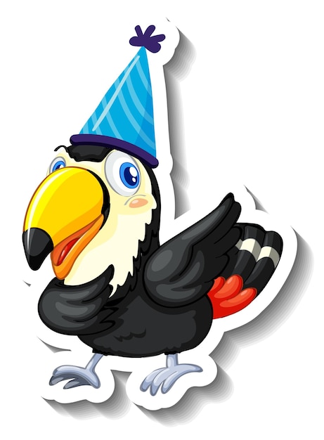 A sticker template with a toucan wearing party hat