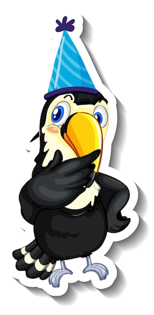 A sticker template with a toucan wearing party hat