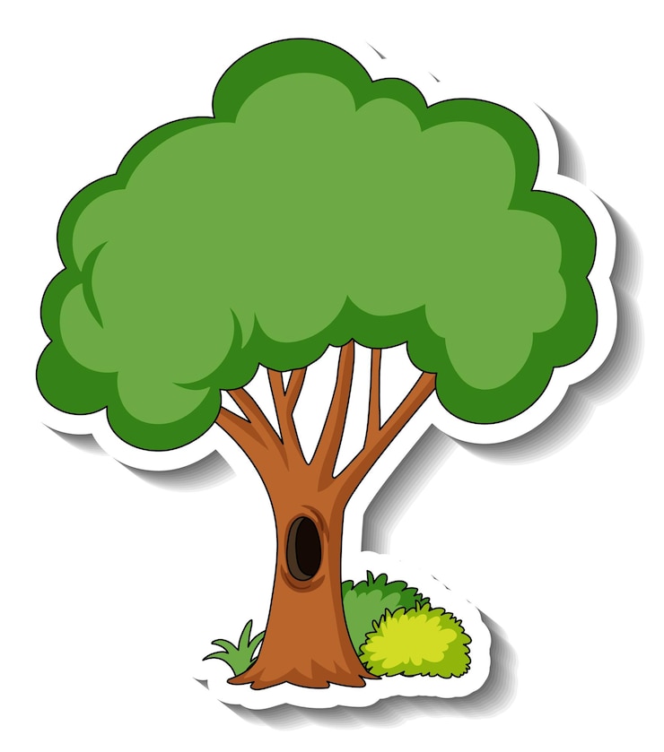Free Vector sticker template with a tree and bush isolated