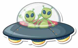 Free vector sticker template with two alien monster in ufo isolated