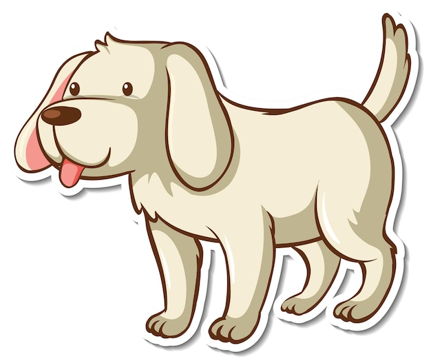 Free vector a sticker template with a white dog cartoon character