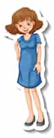 Free vector a sticker template with a woman wearing blue dress in standing pose