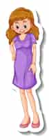 Free vector a sticker template with a woman wearing purple dress in standing pose