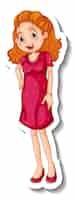 Free vector a sticker template with a woman wearing red dress in standing pose