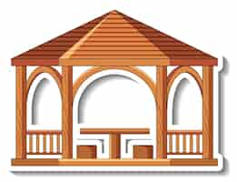 Free vector sticker template with wooden gazebo isolated