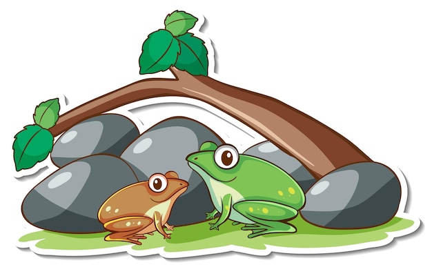 Sticker two frogs with nature elements