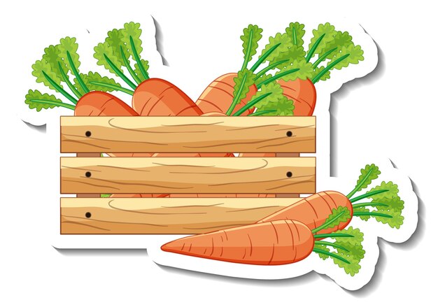Sticker with carrots in wooden box