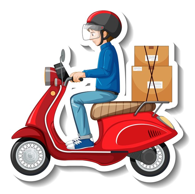 A sticker with delivery man on motor scooter