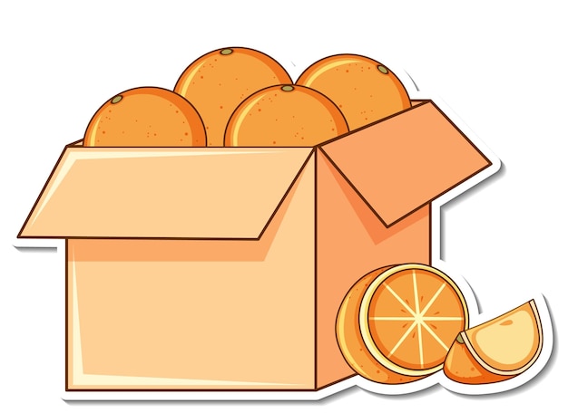 Vettore gratuito adesivo con molte arance in una scatola