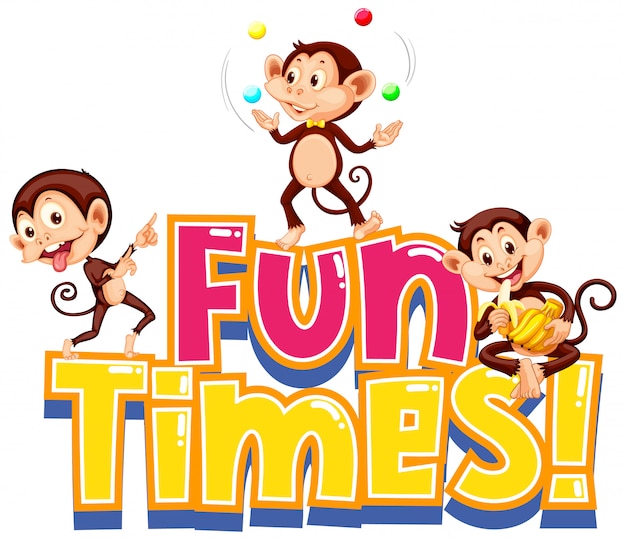 Free vector sticker  for word fun times with cute monkeys