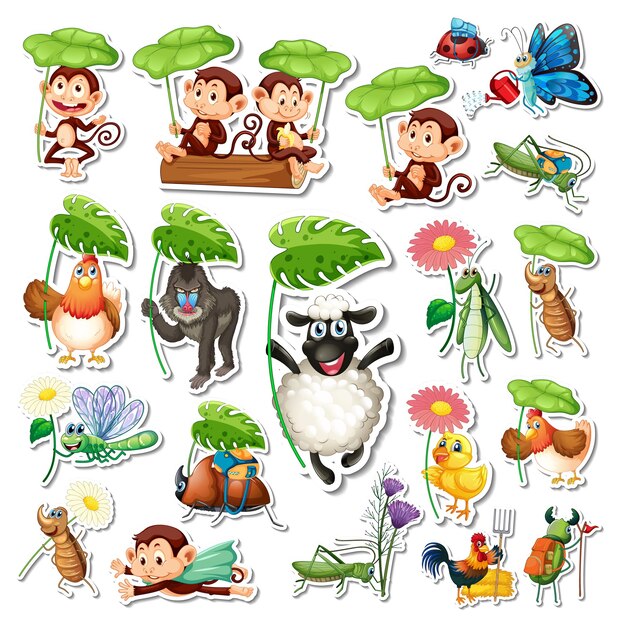 Stickers pack of different cute animals