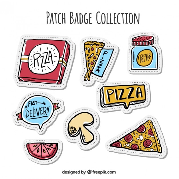 Free vector stickers pack of hand drawn pizza