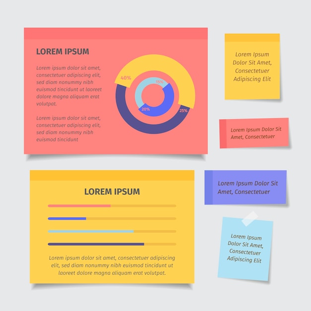 Sticky notes boards infographics in flat deisgn
