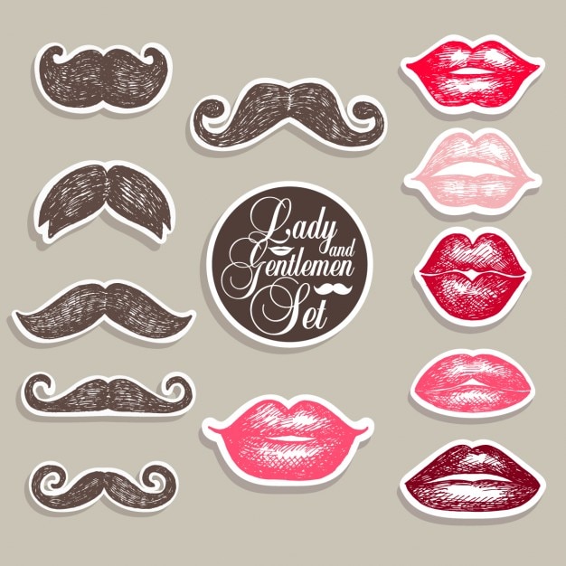 Free vector stikers collection of moustaches and lips