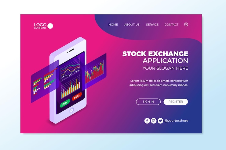 Free Vector stock exchange application landing page