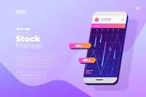 Free vector stock exchange application landing page