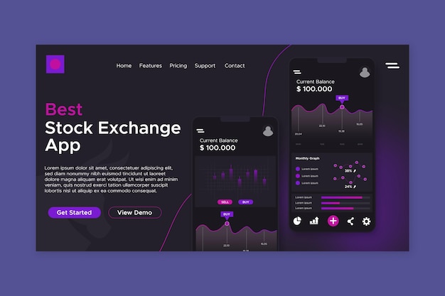 Free vector stock exchange application landing page