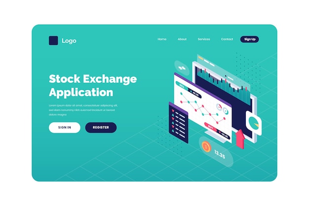 Free vector stock exchange application landing page