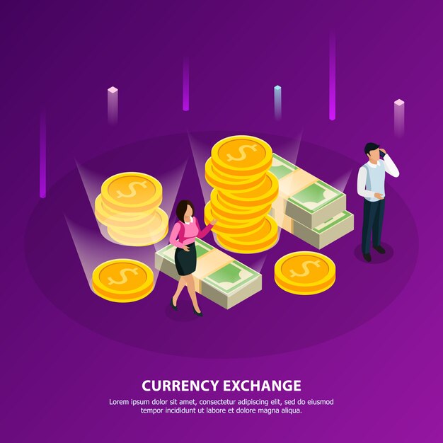 通貨交換の見出しとホワイトカラー証券取引所等尺性バナーは、お金の図を作る