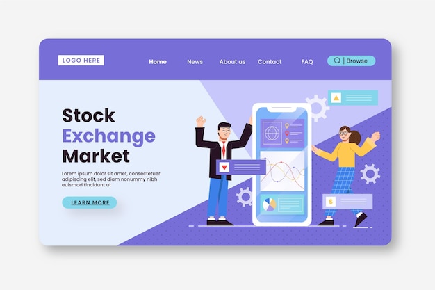 Free vector stock exchange landing page template