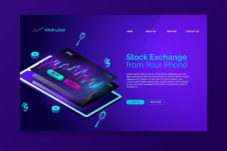Free Vector stock exchange platform landing page template