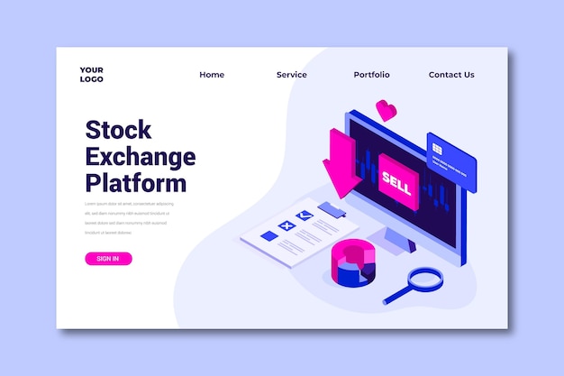 Free vector stock exchange platform landing page template