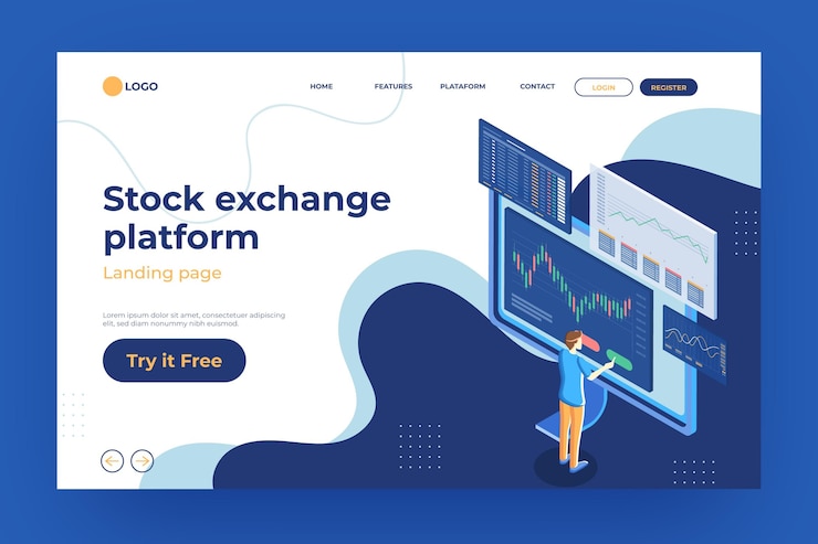 Free Vector stock exchange platform landing page template