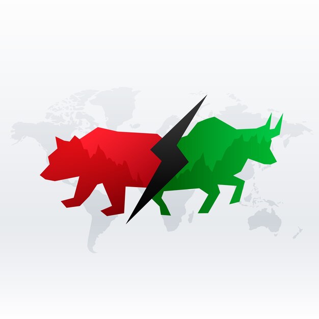 Stock market concept with bull and bear