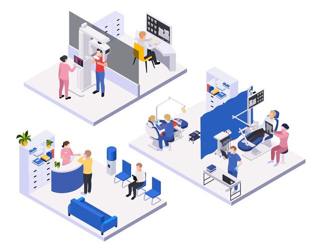 Stomatology and dentistry composition set with dental clinics symbols isometric isolated illustration