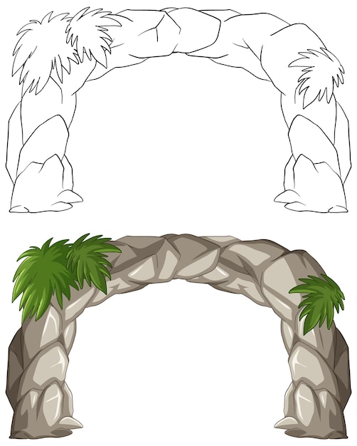 Stone archway with tropical foliage